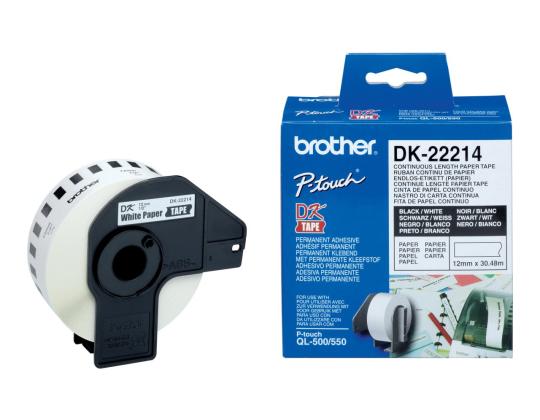 Teippi/merkintäteippi BROTHER DK22214 paperiteippi 12mm x 30,48m valkoinen lämpöpaperi