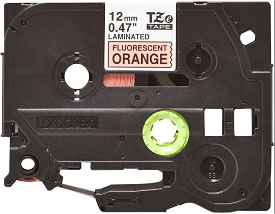 Teippi/merkintäteippi BROTHER TZEB31 12mm musta/neon oranssilla analogisella