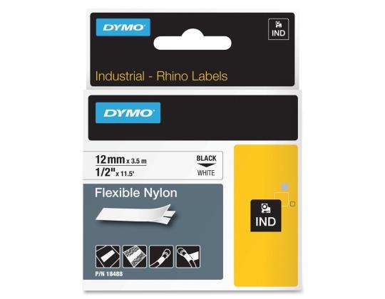 Teippi/merkintäteippi DYMO Rhino Nylon Flex 18488 12mm x 3,5m musta/valkoinen