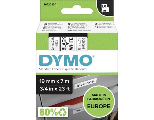 Teippi/merkintäteippi DYMO D1 45803 19mm x 7m musta/valkoinen