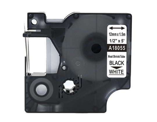 Teippi/merkintäteippi DYMO RHINO 18055 12mm kutisteputki musta/valkoinen analoginen