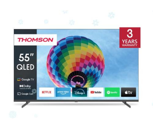 Televisio THOMSON 55" 4K/Smart QLED 3840x2160 Langaton LAN Bluetooth Google TV Tummanharmaa 55QG4S14