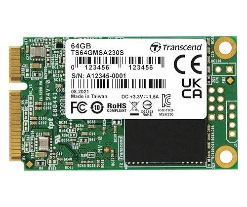 SSD TRANSCEND 64GB mSATA SATA 3.0 3D NAND Kirjoitusnopeus 200 Mt/s Lukunopeus 350 Mt/s...