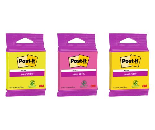 Muistiinpanopaperia 76x76mm POST-IT Super Sticky 654 lajitelma 75 arkkia