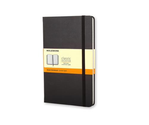FOLDER MOLESKINE A6 (9x14cm) lineaariset mustat kovat kannet, joissa on kumikahvat