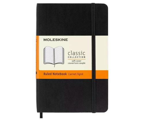 FOLDER MOLESKINE A6 (9x14cm) lineaariset mustat kovat kannet, joissa on kumikahvat