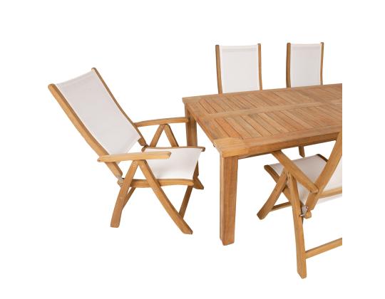 Ruokapöytäsarja BALI pöytä 220x100xH75cm, 6 tuolia 60x70xH110cm, tiikkipuu