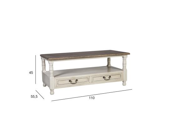 Sohvapöytä SAMIRA NEW 110x55,5xH45cm, antiikki valkoinen/luonnollinen