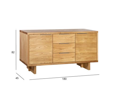 Lipasto LISBON 2-ovinen ja 3-laatikkoinen 180x45xH82cm, materiaali: luonnon tammiviilutettu kalustelevy
