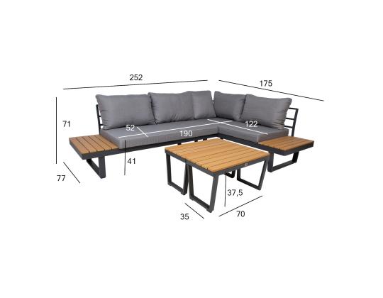 Puutarhakalustesarja MALTA modulaarinen sohva, 2 pöytää