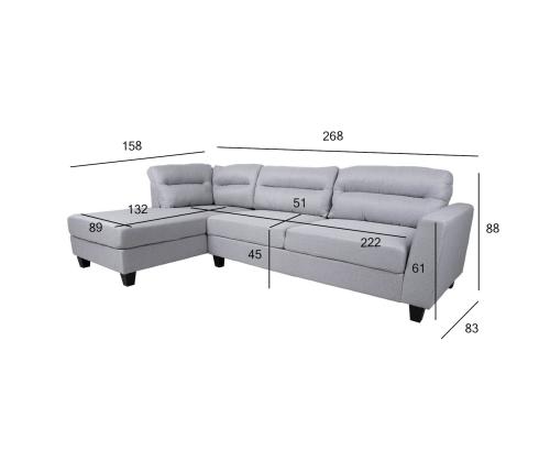 Kulmasohva HELSINKI VN 268x158/83xH88cm, vaaleanharmaa