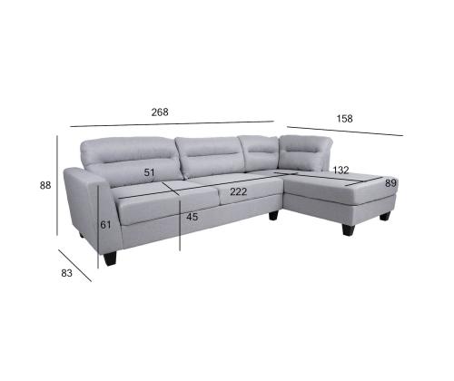 Kulmasohva HELSINKI PN 268x83/158xH88cm, vaaleanharmaa väri