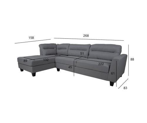 Kulmasohva HELSINKI VN 268x158/83xH88cm, tummanharmaa