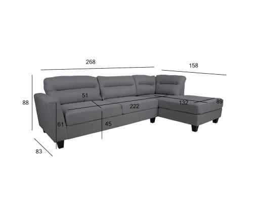 Kulmasohva HELSINKI PN 268x83/158xH88cm, tummanharmaa