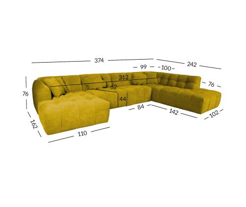 Kulmasohva FORTE U-muotoinen PN 374x162/242xH76cm, puu keltainen