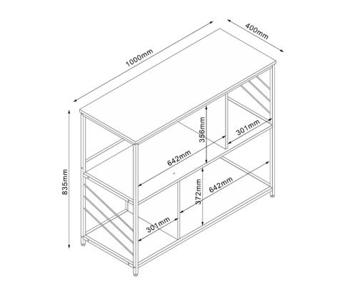 Hylly DIMITRA 100x40xH83,5cm, maalaismainen/musta viimeistely