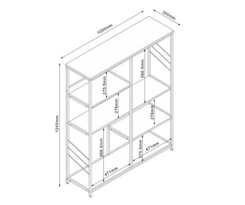 Hylly DIMITRA 100x30xK124cm, maalaismainen/musta viimeistely