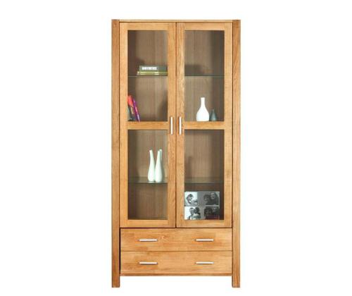 Vitriinikaappi CHICAGO NEW, jossa 2 lasiovea ja 2 laatikkoa, 91x40xH190cm, puu: tammiviilu/MDF, väri: luonnonväri, öljytty puu