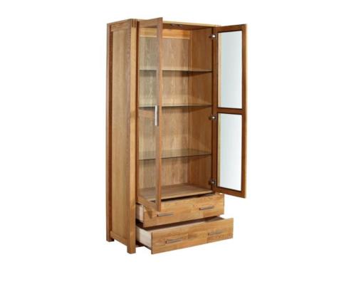 Vitriinikaappi CHICAGO NEW, jossa 2 lasiovea ja 2 laatikkoa, 91x40xH190cm, puu: tammiviilu/MDF, väri: luonnonväri, öljytty puu