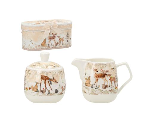 Sokerikulho ja kermakannu MIA DEER -lahjapakkauksessa