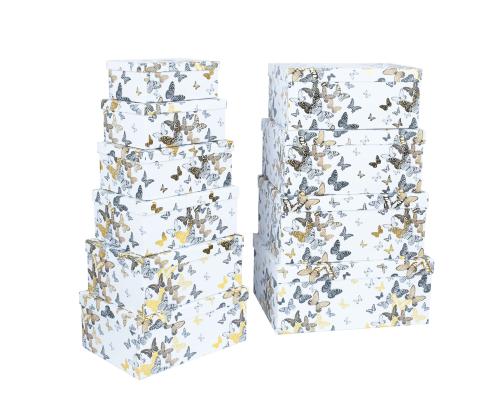 Pahvilaatikko DIANA-8 kannellinen 23x16,5xH10cm, perhosia valkoisella pohjalla