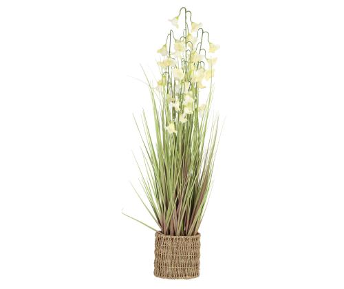 Tekokukka IN GARDEN H87cm, valkoinen kello, ruohon kärkiä ruukussa
