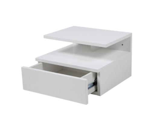 Yöpöytäkaappi ASHLAN 35x32xH22,5cm, hyllyllä ja laatikolla, seinäasennus, materiaali: puu, väri: valkoinen, viimeistely: lakattu