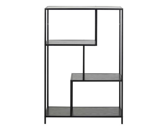 Hylly SEAFORD 77x35xH114cm, 3x, hyllyt: musta saarimelamiini, runko: musta metalli, epäsymmetrinen