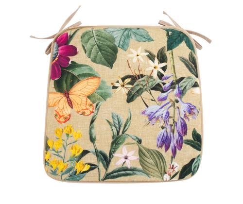 Tuolipäällyste AMAZONIA 39x39x2,5cm, beige kukka, 100% polyesteriä