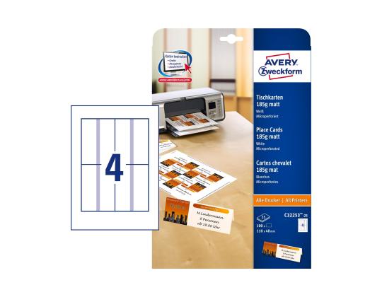 Nimilappukortti AVERY Zweckform 110x40mm 185g microperf 25 arkkia matta valkoinen