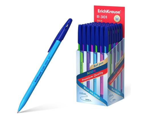 Kuulakärkikynä korkilla ERICH KRAUSE R-301 Stick Neon 0.5mm sininen