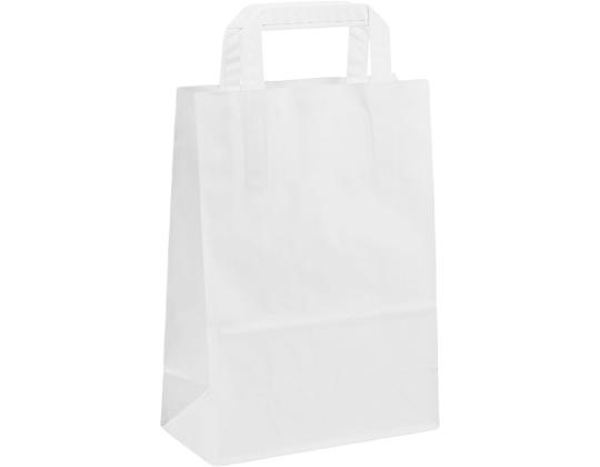 Paperikassi litteällä kahvalla, 260x100x330 mm, 80 gsm, valkoinen voimapaperi.