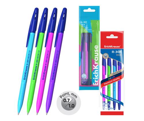 Kuulakärkikynä korkilla ERICH KRAUSE R-301 Stick Neon 0.5mm sininen
