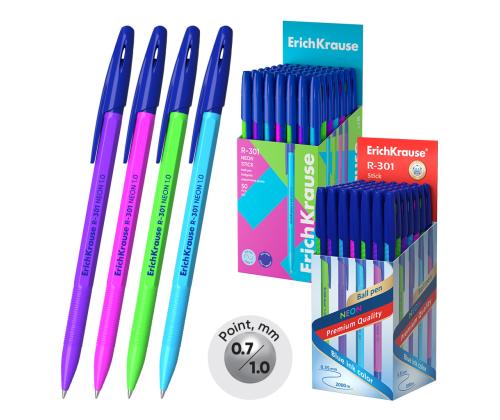 Kuulakärkikynä korkilla ERICH KRAUSE R-301 Stick Neon 0.5mm sininen