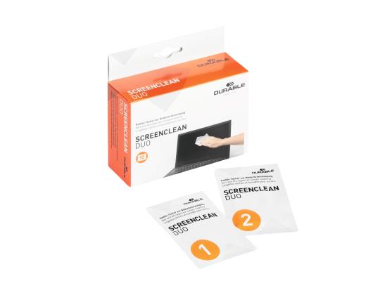 Näytön puhdistusliinat kostutettu DURABLE Screenclean Duo märkä+kuiva 10 kpl pakkauksessa