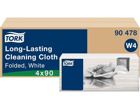 Puhdistusliinat muovipakkauksessa TORK Long Lasting W4 1-kerroksinen valkoinen 90 kpl pakkauksessa