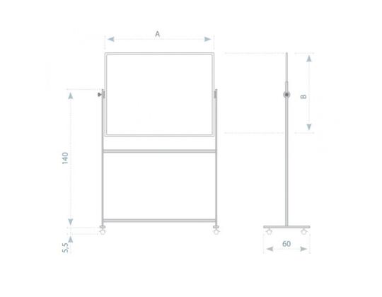 Lasilevy pyörillä 1200x900mm pyörivä akselin ympäri valkoinen 2x3