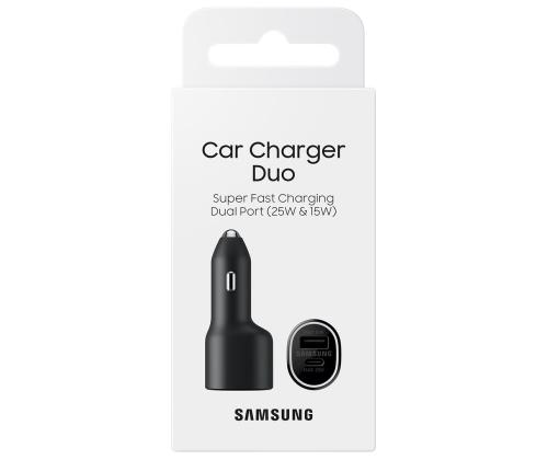 SAMSUNG Duo autolaturi, USB-A, USB-C, 25 W + 15 W, musta - Autolaturi