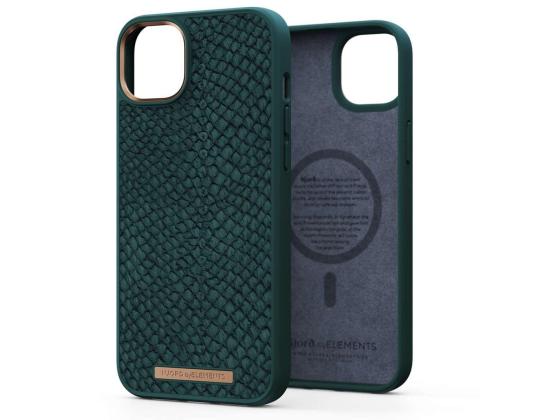 NJORD BYELEMENTS Salmon Leather MagSafe, iPhone 14 Plus, vihreä - Nahkakotelo