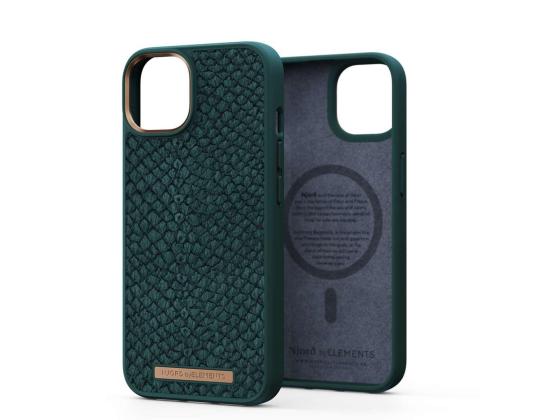 NJORD BYELEMENTS Salmon Leather MagSafe, iPhone 14, vihreä - Nahkakotelo