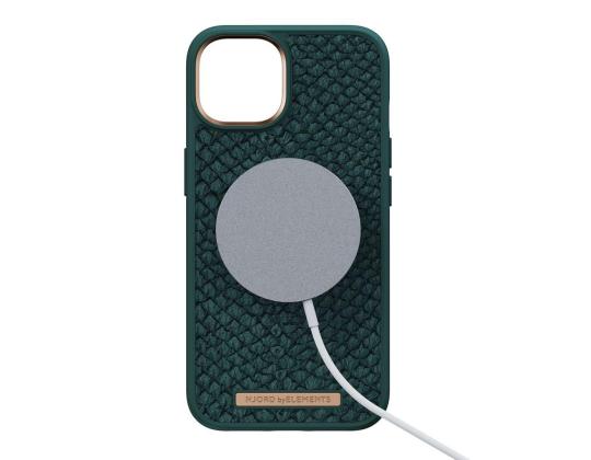 NJORD BYELEMENTS Salmon Leather MagSafe, iPhone 14, vihreä - Nahkakotelo