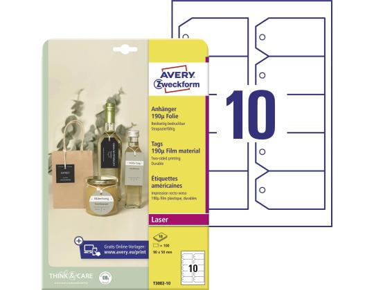 Muoviset etiketit ulkokäyttöön 90x50mm 10 arkin pakkauksessa Avery Zweckform