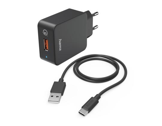 HAMA-pikalaturi USB-C-kaapelilla, 19,5 W, 1,5 m, musta - Lataussovitin kaapelilla