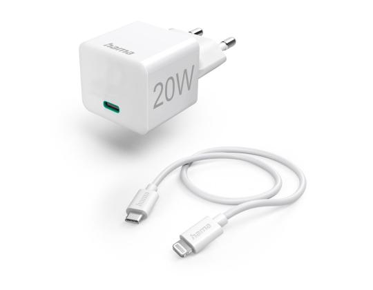 HAMA Seinälaturi ja Lightning-kaapeli, 20W, valkoinen - Latausadapteri kaapelilla