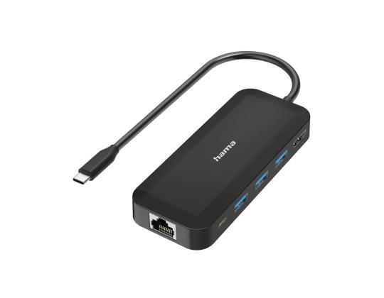 Hama Classic Line USB-C-keskitin, moniportti, 6 liitäntää, USB-A, USB-C, HDMI, LAN/Ethernet, musta - sovitin