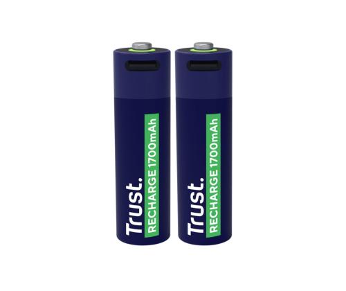 Trust USB-C ladattavat AA-paristot, 2-pack - Ladattavat paristot ja akut