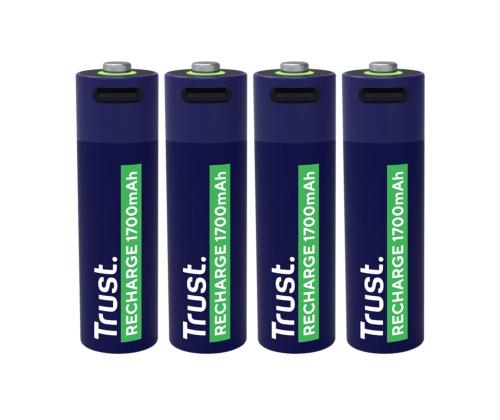 Trust USB-C ladattavat AA-paristot, 4-pack - Ladattavat paristot ja akut