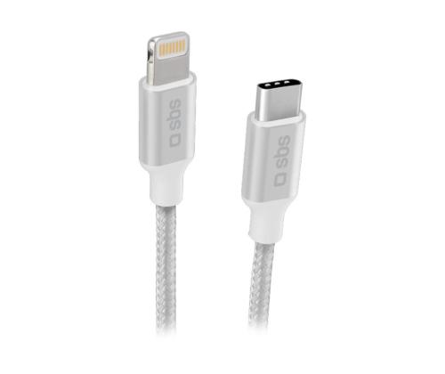 Kaapeli SBS Punottu USB-C/Lightning 1m Hopea