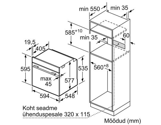 Bosch, Series 8, pyrolyyttinen puhdistus, 71 L, valkoinen - Integroitu uuni