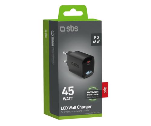 SBS LCD seinälaturi, USB-C, LCD, 45 W, musta - Laturi